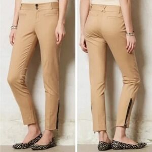 Anthropologie Cartonnier Charlie‎ Ankle Crop Chino Pants Zipper Sz 4 Tan Khaki